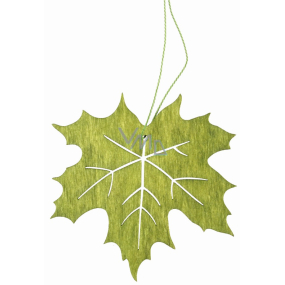 List dřevěný zelený na zavěšení 10 cm