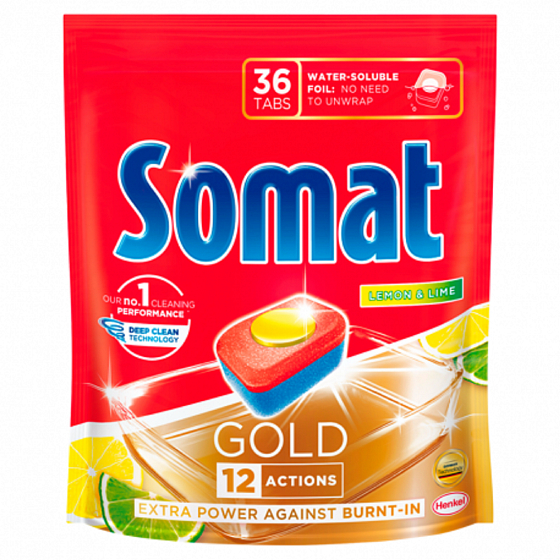 Somat Gold 12 Action Lemon & Limea Tablety do myčky, pomáhají odstranit i odolné nečistoty bez předmytí 36 tablet