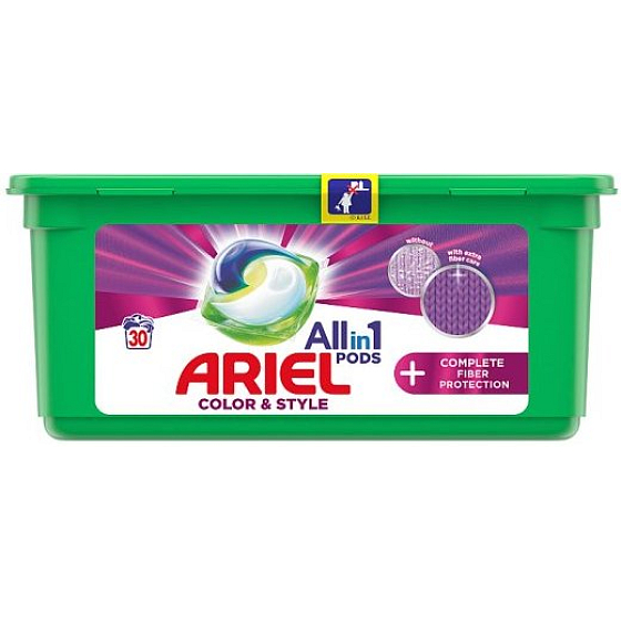 Ariel All in 1 Pods Color & Style Complete Fiber Protection gelové kapsle na praní barevného prádla 30 kusů 756 g