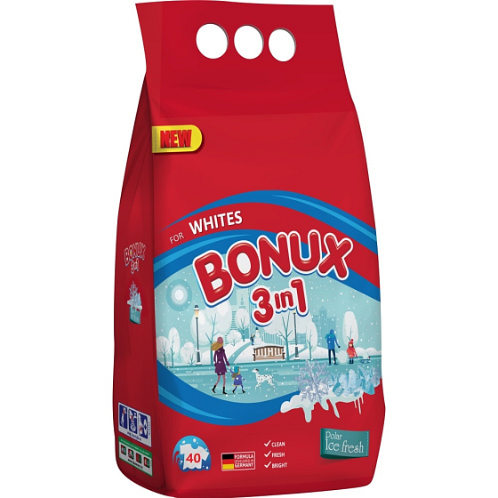 Bonux White Polar Ice Fresh 3v1 prací prášek na bílé prádlo 40 dávek 3 kg