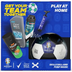 Rexona Euro 2024 Advanced Protection Invisible antiperspirant sprej 150 ml + Axe Jungle Fresh deodorant sprej 150 ml + Dove Men +Care Clean Comfort sprchový gel 250 ml + fotbalový míč + pumpa, dárková sada pro muže