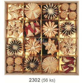 Slaměné dekorace v dřevěné krabičce s vínovým dekorem 56 kusů
