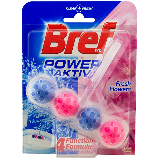 Bref Power Aktiv 4 Formula Pure Fresh Flowers WC blok pro hygienickou čistotu a svěžest Vaší toalety, zbarvuje vodu 50 g