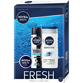 Nivea Men Fresh Sensitive sprchový gel 250 ml + Black & White Fresh antiperspirant sprej 150 ml + Men krém 30 ml, kosmetická sada pro muže