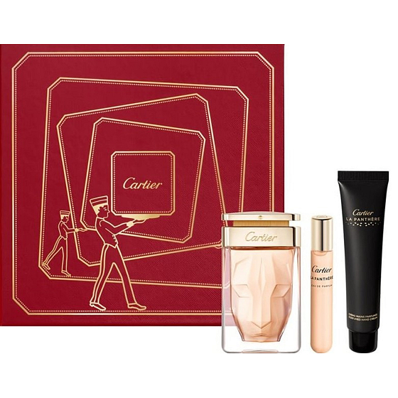 Cartier La Panthere parfémovaná voda pro ženy 75 ml + parfémovaná voda pro ženy miniatura 15 ml + krém na ruce 40 ml, dárková sada pro ženy