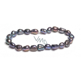 Perla říční černá náramek elastický přírodní, 7 - 8 mm / 16 - 17 cm, symbol ženskosti, přináší obdiv