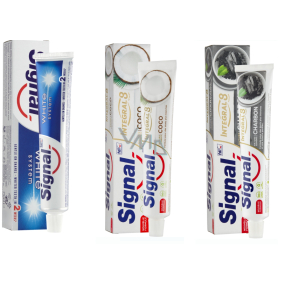 Signal White System zubní pasta 5 x 75 ml + Integral 8 Kokos bělicí zubní pasta 8 x 75 ml + Integral 8 Aktivní uhlí zubní pasta 11 x 75 ml, mix karton 24 kusů