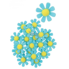 Květy z filcu s lepíkem modré dekorace 3,5 cm v krabičce 18 kusů