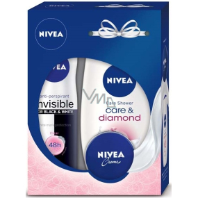 Nivea Care & Diamond sprchový gel 250 ml + Black & White Clear antiperspirant sprej 150 ml + krém 30 ml, kosmetická sada
