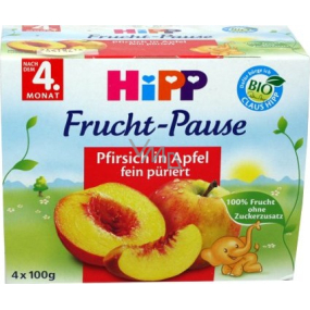 Hipp 100% Ovoce Bio Jablka s broskvemi ovocný příkrm, snížený obsah laktózy a bez přidaného cukru pro děti 4 x 100 g