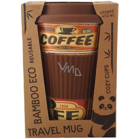 Cozy Time Bamboo Eco Retro Signs bambusový ekologický termohrnek + silikonové víčko Coffee 450 ml