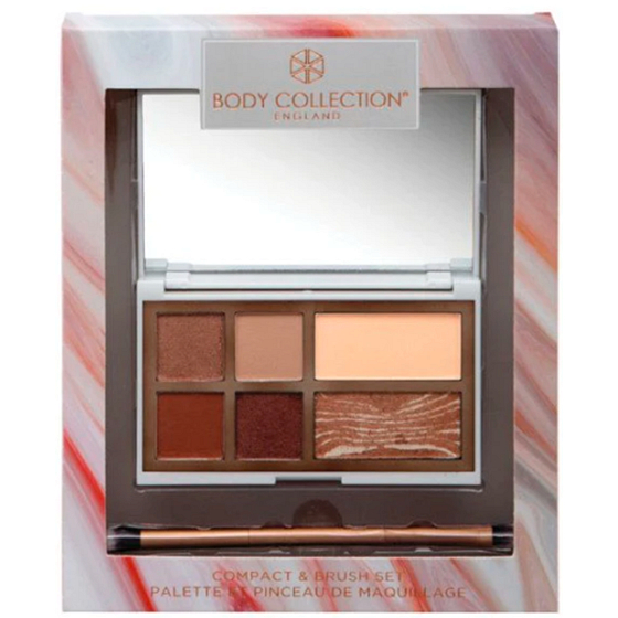 Body Collection Compact & Brush Set oční síny 6 g + pudr 2,5 g + rozjasňovač 2,5 g + kosmetický štětec 1 kus, kosmetická make-up kazeta