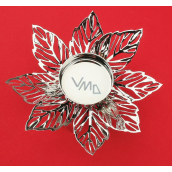 Svícen kovový stříbrný jemný květ, 12 cm, na čajovou svíčku