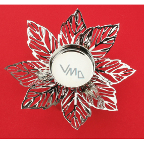 Svícen kovový stříbrný jemný květ, 12 cm, na čajovou svíčku