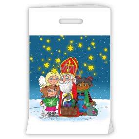 Igelitová taška 30 x 46 x 8 cm s průhmatem Mikuláš, čert, anděl, holčička, hvězdičky