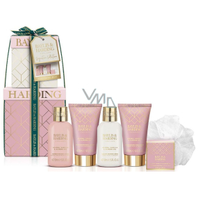 Baylis & Harding Jojoba, Vanilka & Mandlový olej sprchový krém 100 ml + mycí gel 100 ml + tělové mléko 50 ml + krém na ruce 50 ml + krystalky do koupele 25 g + mycí žínka, kosmetická sada pro ženy