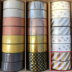 Ditipo Deco Glam páska dekorační Bílo-zlaté pruhy 5 m x 15 mm