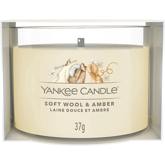 Yankee Candle Soft Wool & Amber - Jemná vlna a ambra vonná svíčka votivní sklo 37 g
