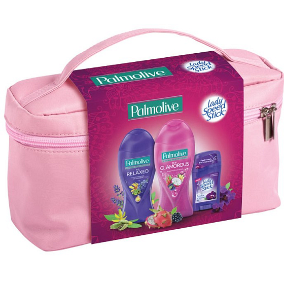 Palmolive Pocit okouzlení Aroma Sensations So Relaxed 250 ml + Aroma Sensations Feel Glamorous 250 ml + Lady Speed Stick Black Orchid antiperspirant stick 45 g + kosmetická taštička, kosmetická sada