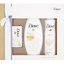 Dove Silk Glow vyživující sprchový gel 250 ml + toaletní mýdlo 100 g + Silk Dry antiperspirant sprej 150 ml, kosmetická sada
