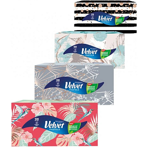 Velvet Pastels hygienické kapesníky 3vrstvé, box 120 kusů