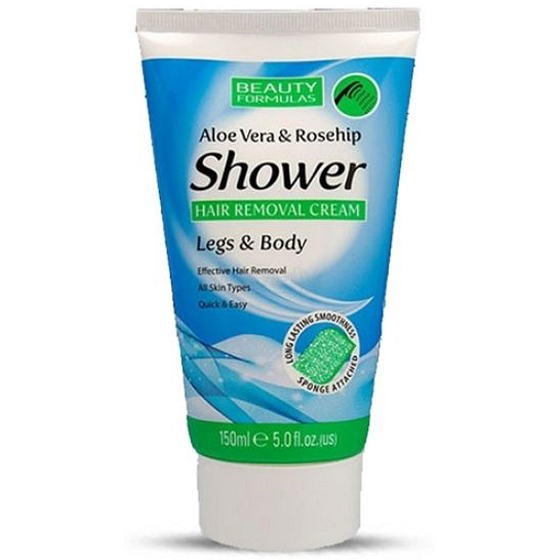 Beauty Formulas Aloe Vera & Rosehip depilační sprchový krém s houbičkou 150 ml