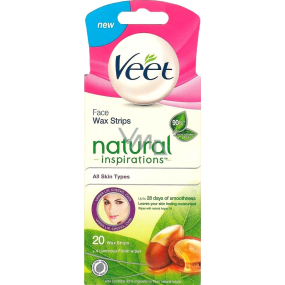 Veet Natural Studené voskové pásky na obličej 20 kusů + ubrousky Luminous Finish 4 kusy