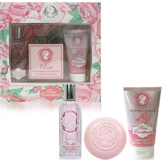Jeanne en Provence Rose Envoutante - Podmanivá růže parfémovaná voda pro ženy 60 ml + tuhé toaletní mýdlo 100 g + krém na ruce 75 ml, dárková sada