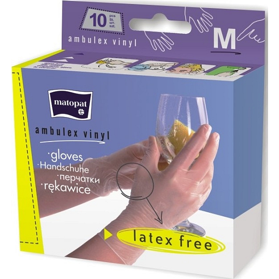 Matopat Ambulex Rukavice Vinyl jednorázové pudrované velikost M box 10 kusů