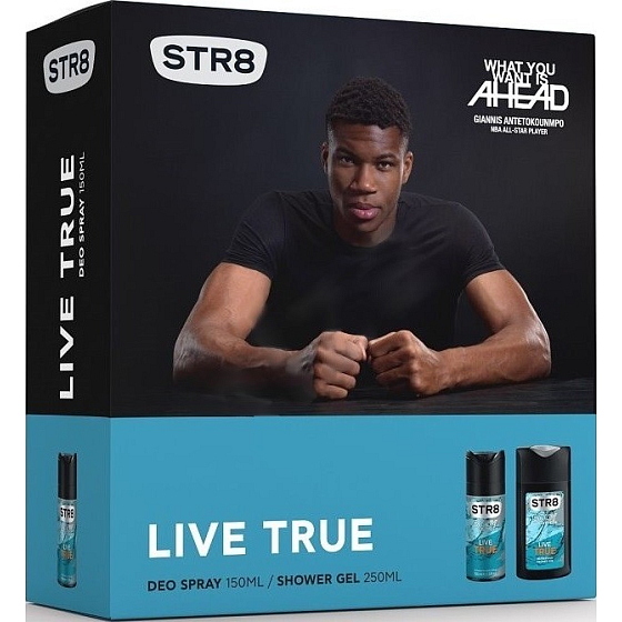 Str8 Live True deodorant sprej pro muže 150 ml + sprchový gel 250 ml, kosmetická sada