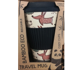 Cozy Time Bamboo Eco Dogs bambusový ekologický termohrnek + silikonové víčko černý, psi 450 ml