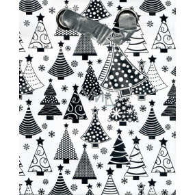 BSB Luxusní dárková papírová taška 23 x 19 x 9 cm Vánoční bílá, stříbrné stromečky VDT 385-A5