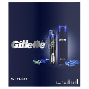 Gillette Fusion5 + Styler víceúčelový holící strojek + nástavce 3 kusy + náhradní hlavice 1 kus + gel na holení 200 ml, kosmetická sada, pro muže