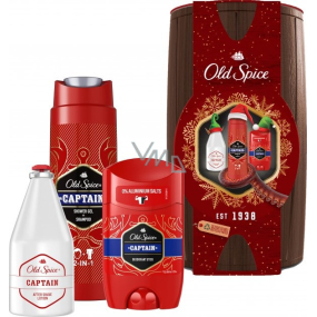 Old Spice Captain Wooden Barrel 2v1 sprchový gel a šampon 250 ml + voda po holení 100 ml + deodorant stick 50 ml, kosmetická sada pro muže