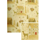 Nekupto Dárkový balicí papír vánoční 70 x 150 cm Bílý, zlaté stromky a domky