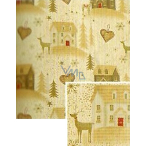 Nekupto Dárkový balicí papír vánoční 70 x 150 cm Bílý, zlaté stromky a domky