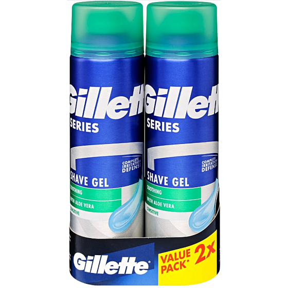 Gillette Series Sensitive Aloe Vera gel na holení pro muže 2 x 200 ml, duopack