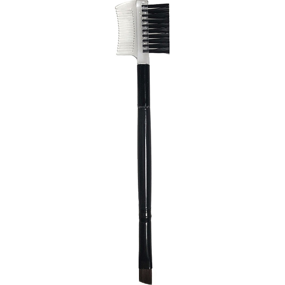 Kosmetický štětec oboustranný + hřebínek s kartáčkem na obočí a řasy 13,5 cm