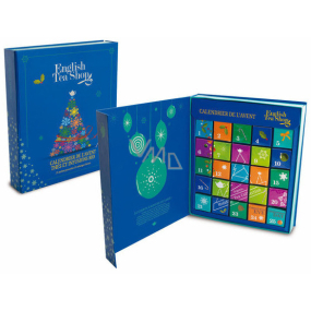 English Tea Shop Bio Adventní kalendář ve tvaru knihy modrý, 25 kusů pyramidek sypaného čaje, 13 příchutí,50 g, dárková sada