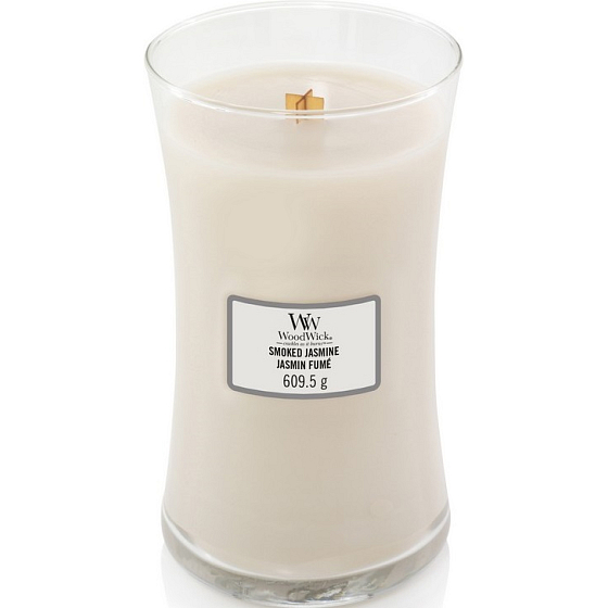 WoodWick Smoked Jasmine - Kouřový jasmín vonná svíčka s dřevěným knotem a víčkem sklo velká 609 g