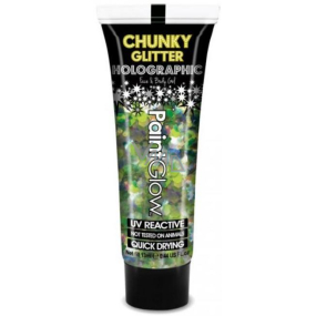 Diva & Nice Chunky Glitter Holographic UV ozdobný gel na tělo a obličej Lucky Lepricorn - zelený 13 ml