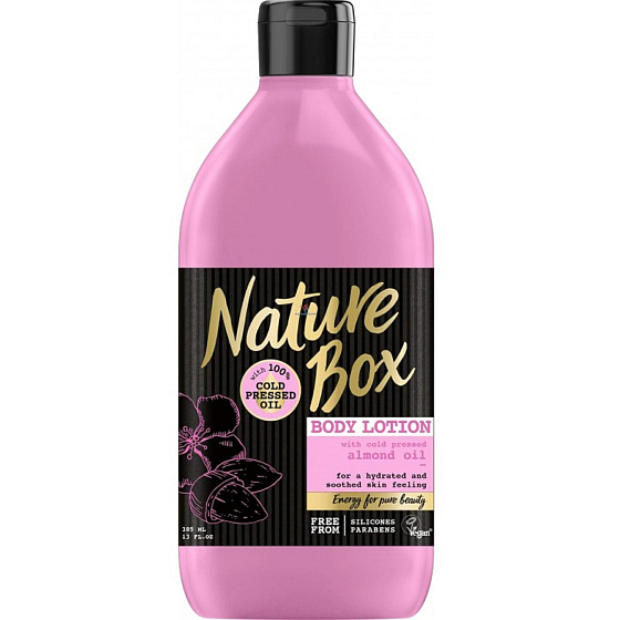 Nature Box Mandle Vitamínový antioxidant tělové mléko se 100% za studena lisovaným olejem, vhodné pro vegany 385 ml