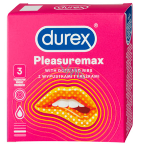 Durex Pleasuremax kondom s vroubky a výstupky pro stimulaci obou partnerů nominální šířka: 56 mm 3 kusy