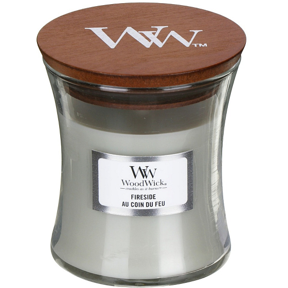 WoodWick Fireside - Oheň v krbu vonná svíčka s dřevěným knotem a víčkem sklo malá 85 g