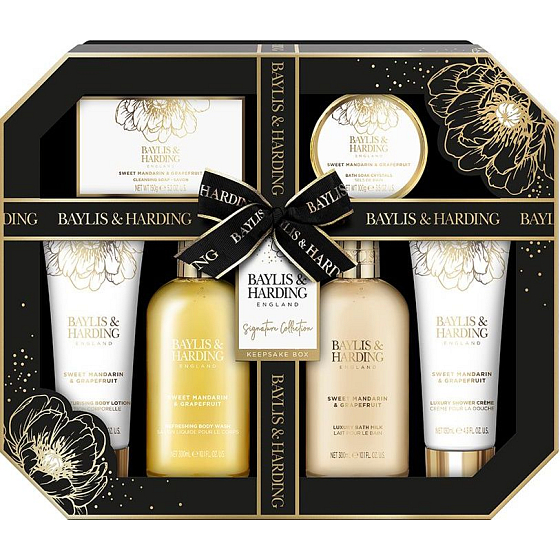 Baylis & Harding Sladká mandarinka a Grapefruit mycí gel 300 ml + mléko do koupele 300 ml + mýdlo 150 g + sprchový krém 130 ml + tělové mléko 130 ml + sůl do koupele 100 g, kosmetická sada pro ženy