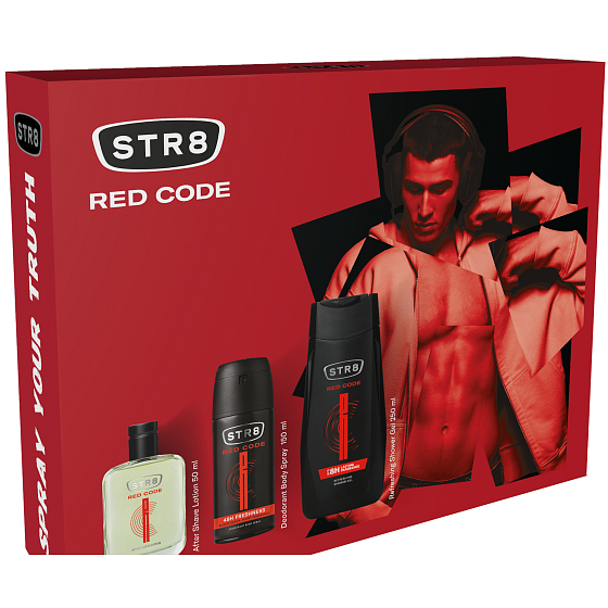 Str8 Red Code voda po holení 50 ml + deodorant sprej 150 ml + sprchový gel 250 ml, kosmetická sada pro muže