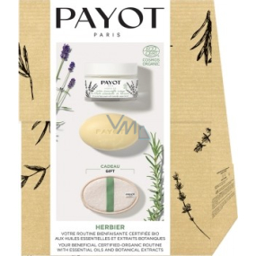 Payot Box Herbier Creme Universelle BIO univerzální pleťový krém s levandulovým olejem 50 ml + Tuhý vyživující krém na tělo a obličej s esenciálním olejem rozmarýnu 1 kus + Rukavice z lufy 1 kus, kosmetická sada 2022