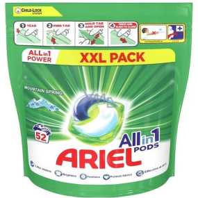 Ariel All in 1 Pods Mountain Spring gelové kapsle na praní bílého a světlého prádla 52 kusů