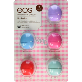 Eos Lip Balm 5 Pack Passion Fruit, Blueberry Acai, Strawberry Sorbet, Summer Fruit, Sweet Mint balzám na rty 5 x 7 g