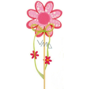 Květ z filcu růžový s bílým dekorem zápich 8 cm + špejle